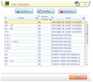 Liste des classes