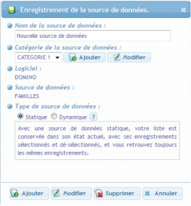 Enregistrement de la source de données